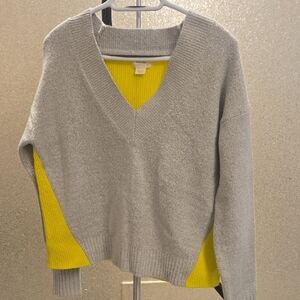 Anthropologie Gray and Yellow V-Neck Sweater